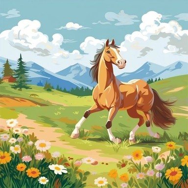 Cartoon horse Field Oil Painting Clip Art