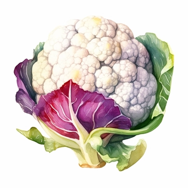cauliflower clipart, watercolor style, white isolated background, bright colors, simple design, 4k, hdr