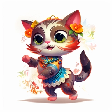 Funny dancing cat clipart on a white background, chibi and real style, masterpiece, realistic photography, colorful background, detailed, intricate details, rich colors, realistic style