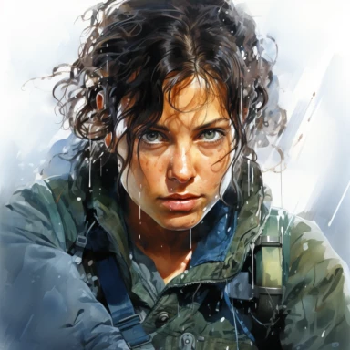 Ripley, character from movie Alien, watercolor painting, cinematic lighting, clipart, sepatate elements, white background