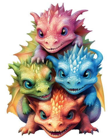 baby dragon with 5 heads clipart multicolored
