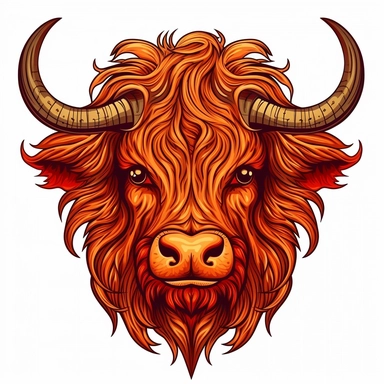 highland cow head clipart color red
