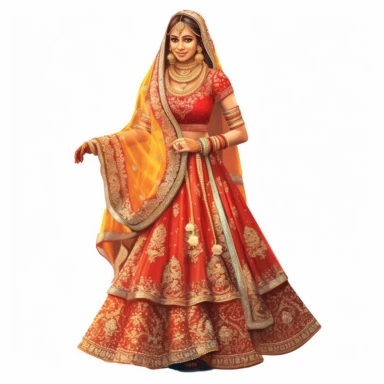 indian wedding clipart,cartoon art [full body] [hyper Real] [dress set]
