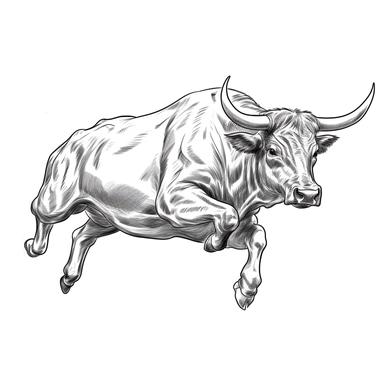 jumping bull, line art, clipart, white backgrounf
