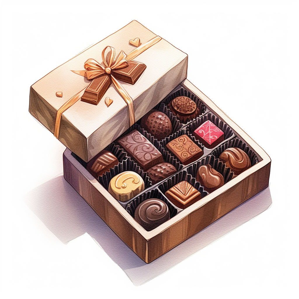 one chocolate box clipart on a white background, in the style of