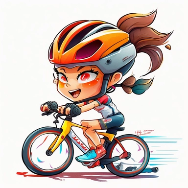 a watercolor painting of chibi Triathlete girl riding a triathlon bicycle, wearing bicycle helmet, wearing a triathlon gear, with athletic outfits, full body, smiling, both hands over the aerobars, Sport graphics, action clipart, 8k, watercolor, isolated on white background, 3d