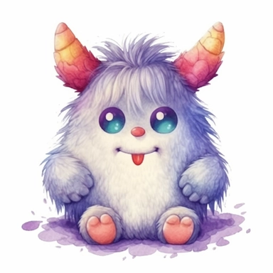 A super-cute monster, knitted painting texture, Perfect for nursery art and children's book illustration style, simple, cute, full color, clipart, watercolor illustration, single object, high definition 8k, white background for removing background