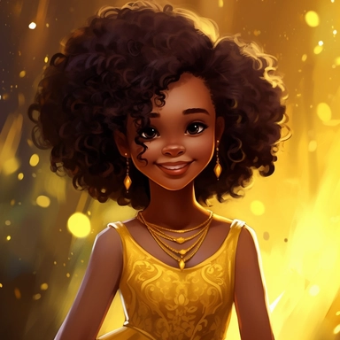 illustration concept of cartoon dark-skinned african girl clip art, in a pretty dress, in the style of lilia alvarado, yellow and gold, poodlepunk, walt disney, realistic portrait drawings, charming anime characters, 32k uhd