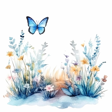 soft watercolor style watercolor butterflies flying in botanical landscape isolated on white background clipart