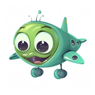 fantasy happy cute airplane mamal face, cartoon, clipart, mascot, isolated on white background