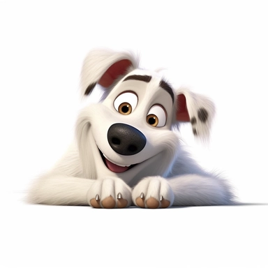 a dog lying down on its side, one eye open only, winking, exceptually funny, pixar style, clipart, white background,