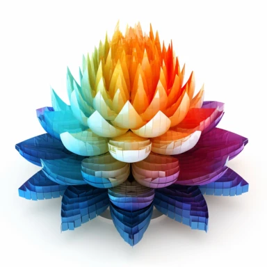 clipart of geometric 3D lotus flower, matrix code, intricate, vibrant chakra colors, sacred geometrical patterns, on white background
