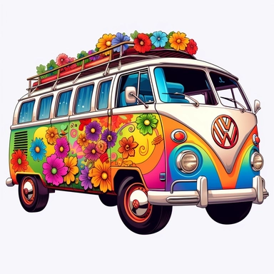 hippie bus, minivan, clip art, white background,