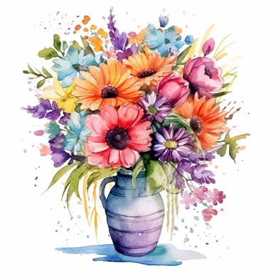 vase of flowers Clipart watercolor High quality vibrant colors