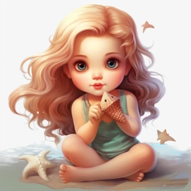 clipart of super cute baby girl in the beach white background full body, charming anime characters Thomas Kinkade Nadja Baxter Anne Stokes Nancy Noel