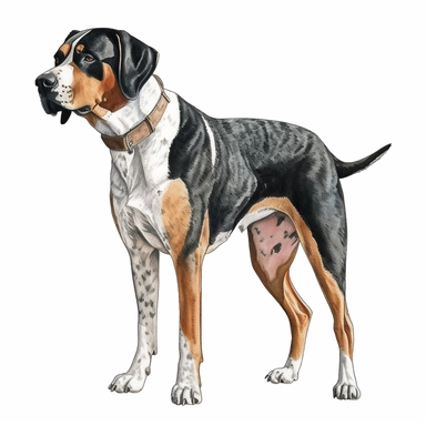 greater swiss mountain dog, whole body, standing, clipart, hand-drawn clipart, realistic, clear lines, neutral watercolor, isolated, white background,