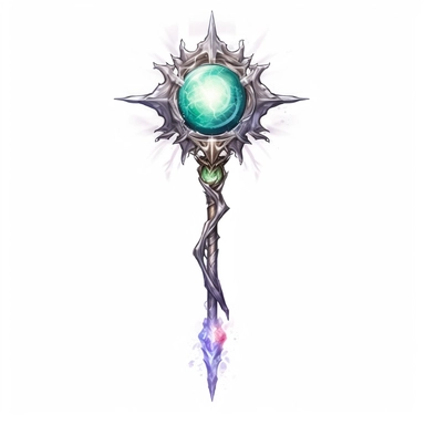 Design a captivating clipart image of a legendary staff against a pristine white background. The staff should have a radiant crystal orb crowning it, adorned with ancient runes and symbols. Let the staff emit a soft, pulsating glow to represent the wielder's magical prowess.