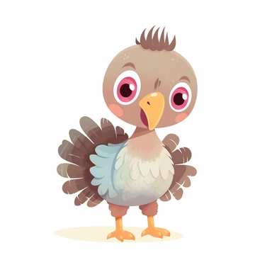 cute baby Wild turkey clipart, happy, animal only, isolated on white background, illustration, pastel colors, no shadow, vector, high definition, Full HD, 8k