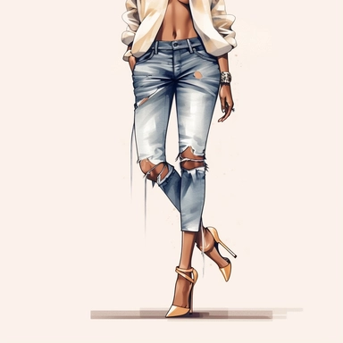 pretty black woman long legs with ripped jeans and a classy luxury pair of shoes Closeup Shot high-angle clipart
