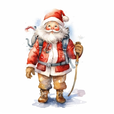 watercolor Christmas Santa Claus clipart with margins, digital watercolor, for children’s book, design lovely style, cartoon funny, simple watercolor, white clean background