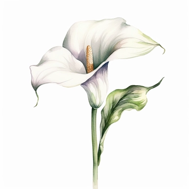Calla Lily flower, water color style, clipart, white background