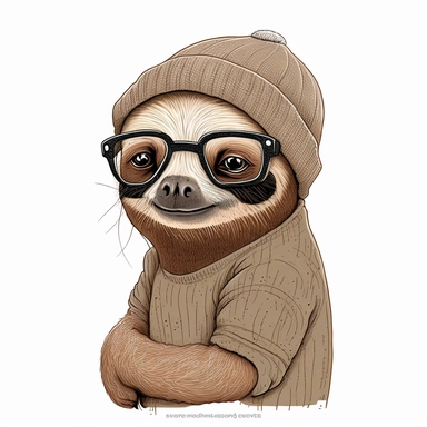 clipart of a sassy, printable sloth wearing a beanie and glasses