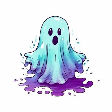 cute halloween ghost, duotone, vivid colors, clipart, whitebackground