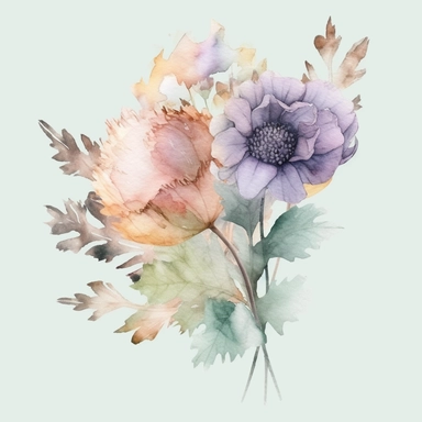 pastel watercolor, pompus dried flower, top right-hand corner scroll ideal for a wedding stationery, clipart