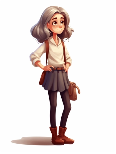 girl 7 years old, in full height, in skirt, illustration, clipart style, white background