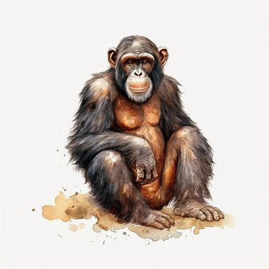 ape. full body, watercolour, clipart