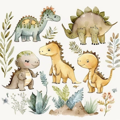 Watercolor dinosaurs clipart neutral baby boy clip art dino nursery deco no text