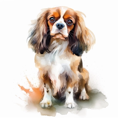 English Toy Spaniel dog, water color style, clipart, white background