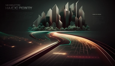financial quarter report futuristic charts,dark background,q&a section in presentation,clipart,finish,next steps,road