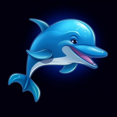 cute cartoon dolphin clipart, black background,--no cut off edges