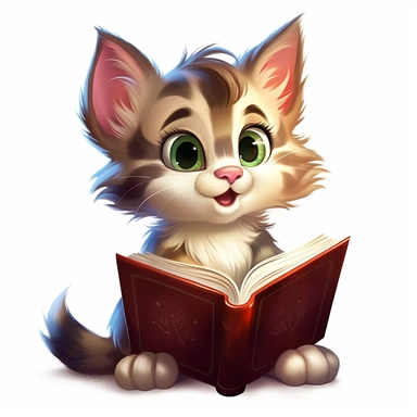 clipart, cute cat with book, classic disney, no text