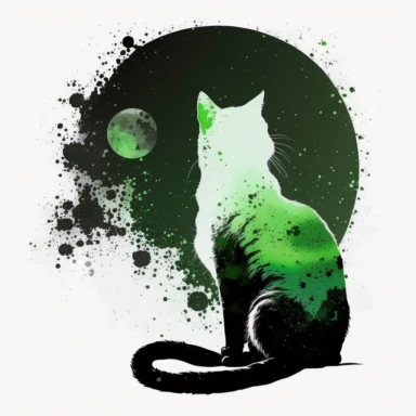 space sky moon night cat green painted clipart white backround