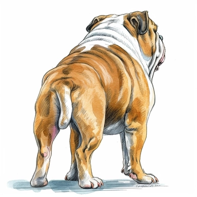bulldog back view standing clipart on a white background