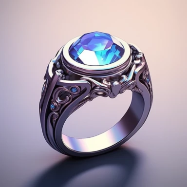 Craft an intriguing clipart of a mythical ring against a pristine white background. The ring should possess intricate designs and be encrusted with glistening gemstones. Let it emanate a soft, magical glow when worn, symbolizing the wearer's connection to mystical forces.