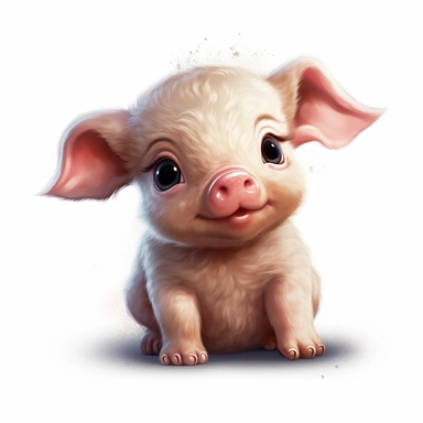 a cute and fluffy baby pig, disney style, clipart on white background
