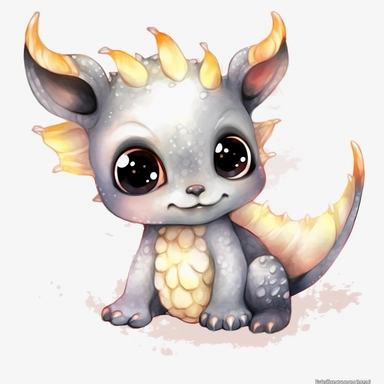 Watercolor: big eyes kawaii chinese baby dragon full body png realistic cartoon 32k UHD cute 15cm thick outline black color no shadow on the floor. With illustrations , realistic watercolors and detailed illustrations Cartoon, PNG clipart, transparent white background