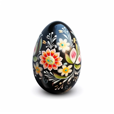 Easter, black egg, czech folk easter egg ornamental, only one item, picnic, clipart, white background, watercolor, hyper-realistic, high detail, white background