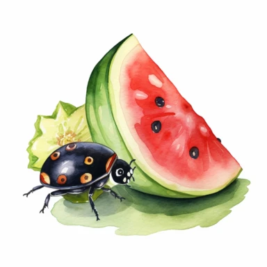 lady bug and watermelon slice, watercolor clipart