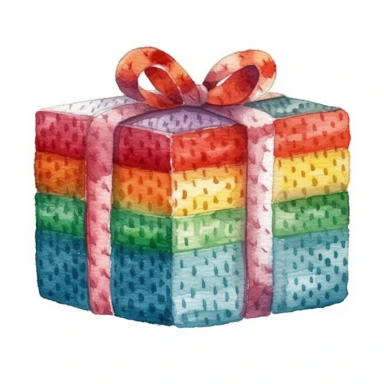 A Christmas gift box, full color, knitted painting texture, Perfect for nursery art and children's book illustration style, simple, cute, full color, clipart, watercolor illustration, single object, high definition 8k, white background for removing background