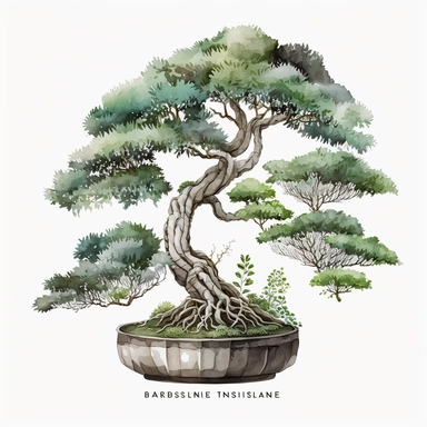 watercolor bonsai tree clipart, white background