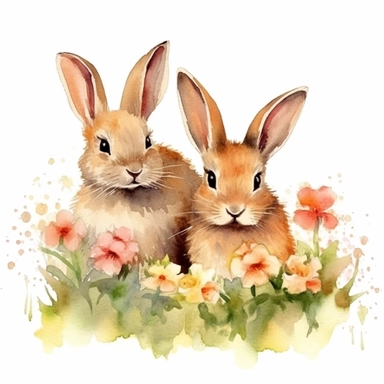 bunnies watercolor art style clip art