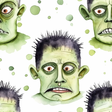 Seamless, Watercolor, Halloween Frankenstein 1 clipart, white background,