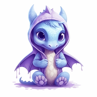 a shy baby dragon in hoody Clipart, covered in hearts, Nursery summer Clipart, Easter Clipart, Crafting Digital Paper, purple and blue backlight Mother’s Day, white background
