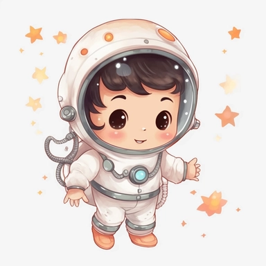 Clipart of super cute baby astronaut,GIRL CUTE, stars, white background