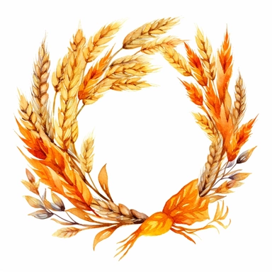 watercolor Amber Wheat Wreath clipart, isolated on white background