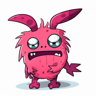 2d pink rabbit monster mutant on white background drawing in microsoft paint , no shadow, flat picture, clipart